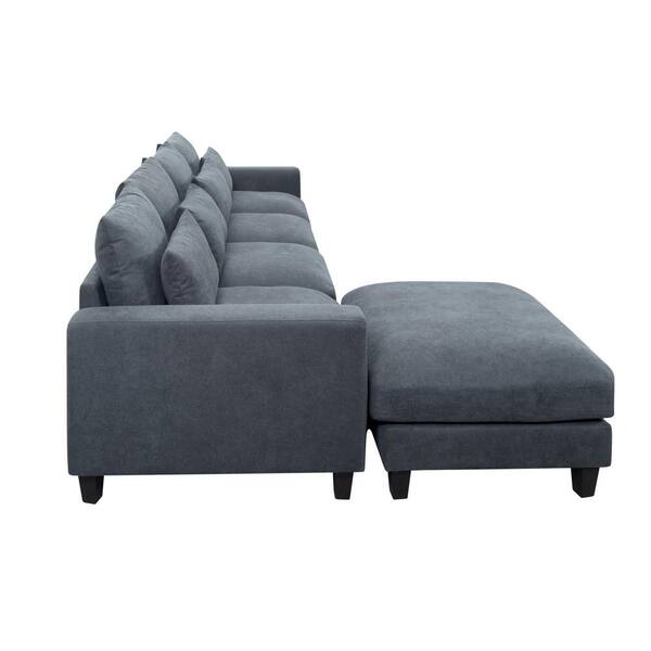 GODEER 109 in. W 4-Piece Polyester Sectional 3-Seaters Sofa with Reversible  Chaise, Storage Ottoman, 2-Small Pillows in Gray W487S00040LXL - The Home  Depot