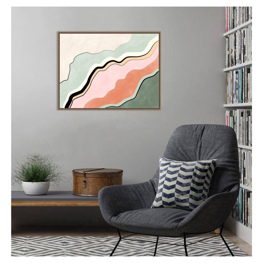 Pink and Green Abstract Canvas Framed Wall Art with Beaded Perimeter