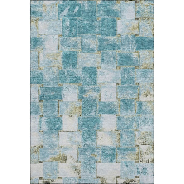 Mayfield Premium Machine Washable Abstract AMF1988 Teal 10 ft. x 14 ft. Area Rug