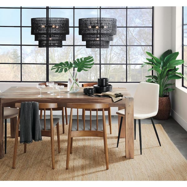 Sessions 5-Light Black Tiered Pendant Rattan