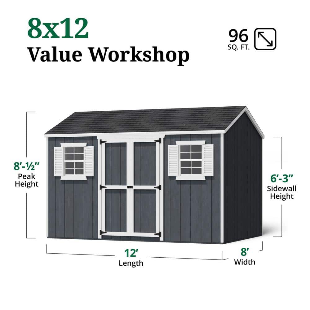 8x12 Gray Wood Storage Shed with Windows and Floor Kit