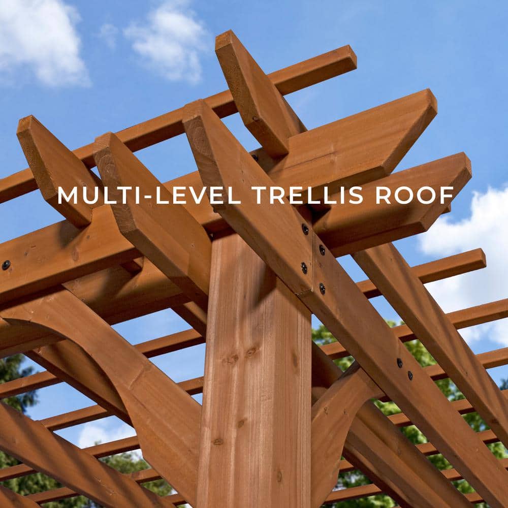 Cedar Wood 10' x 10' Outdoor Pergola with Sculptured Beams