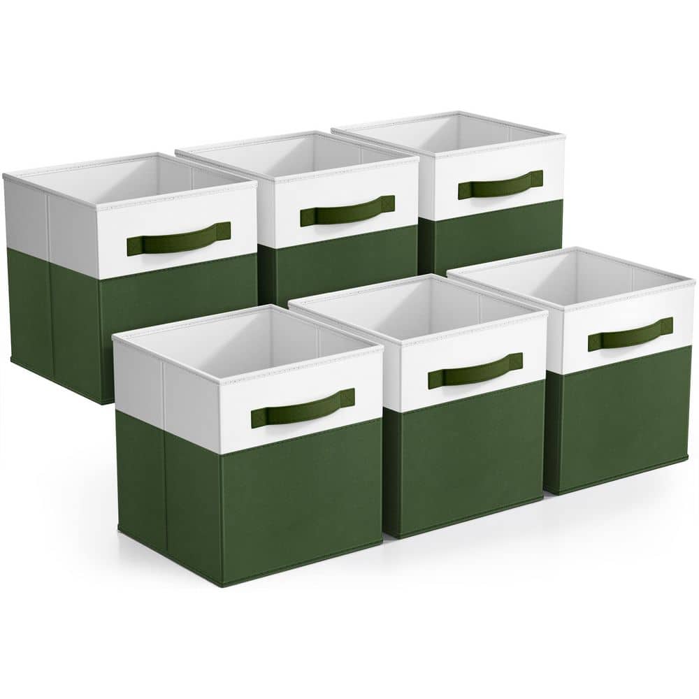 Foldable 2-Toned Storage Bins with Handles for Closet, Green 10.5 in. x 11 