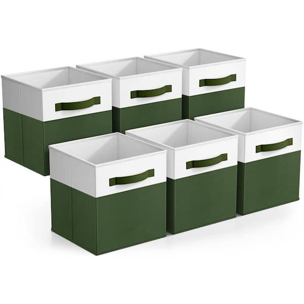 Foldable 2-Toned Storage Bins with Handles for Closet, Green 10.5 in. x 11 in. Fabric Decorative Baskets Set of 6