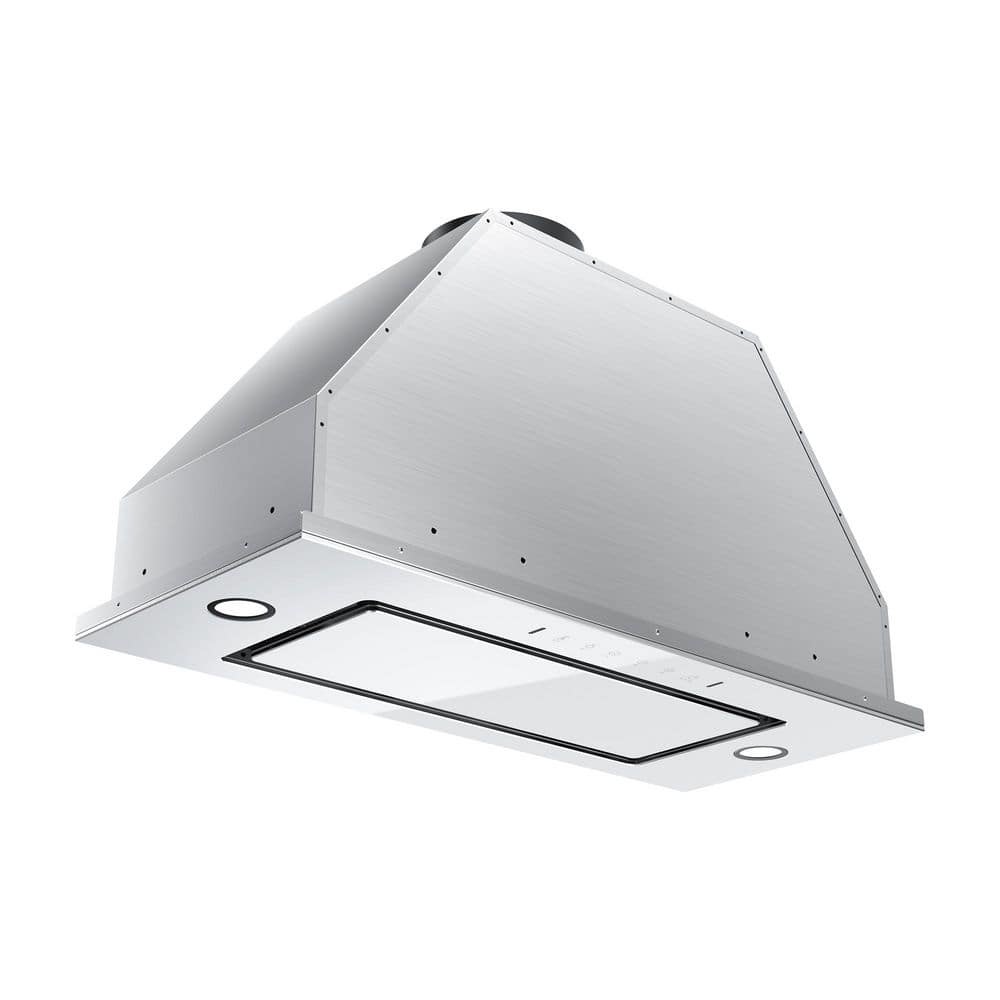 30in. 600 CFM Convertible Ductless to Ducted Insert Range Hood in Stainless Steel with Black Glass,Gesture/Touch Control
