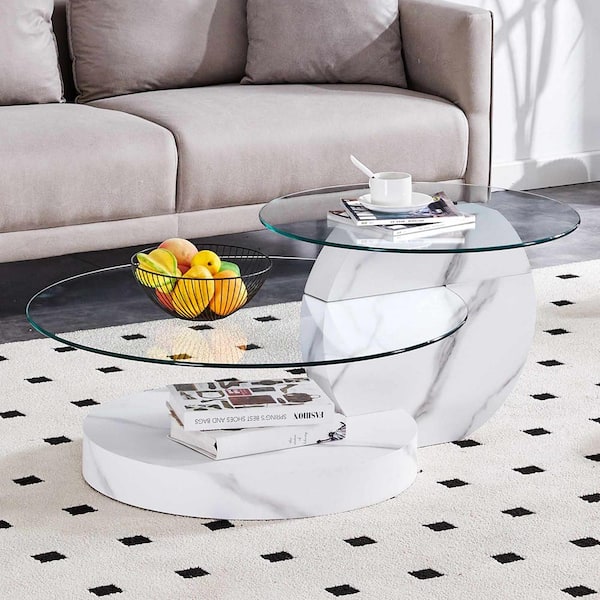 Modern 31.5 in. Transparent Round Glass Coffee Table