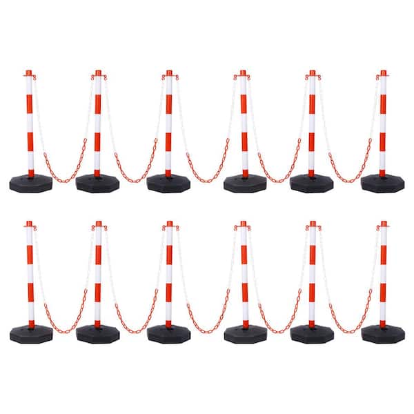 SereneVita 12 Pack Traffic Delineator Post Cones with Fillable Base, Adjustable Safety Barrier with 5 ft. Plastic Chain