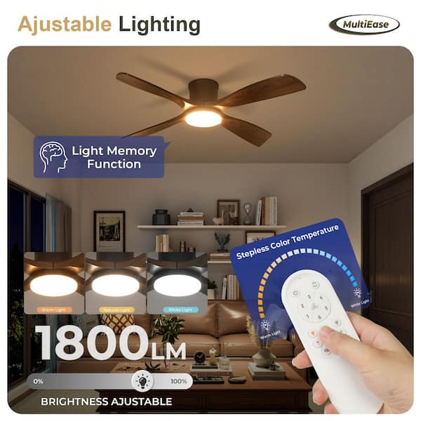 54 in. Smart Indoor Modern Red Wood Black Low Profile Standard Ceiling Fan with Bright White Integrated LED, 4 Blades