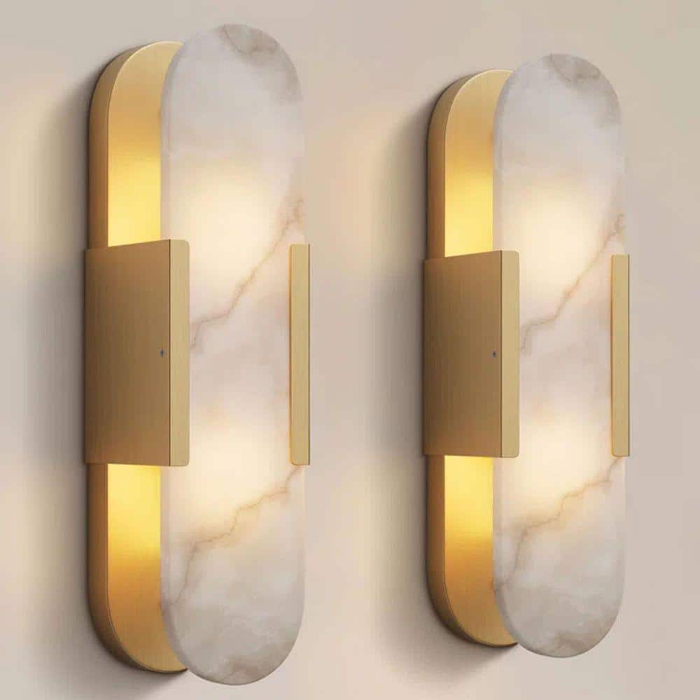 19.8 in. 2-Light Alabaster Gold Wall Sconce, Natural Marble Wall Light for Living Room, Dining Room, Bedroom (2-Sets) price history on PriceWatchPro