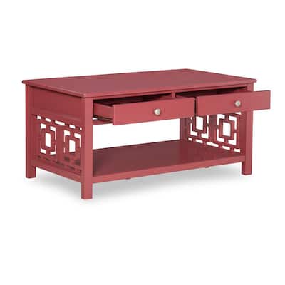 Sloane 42 in. Merlot Large Rectangle Wood Coffee Table with Drawers