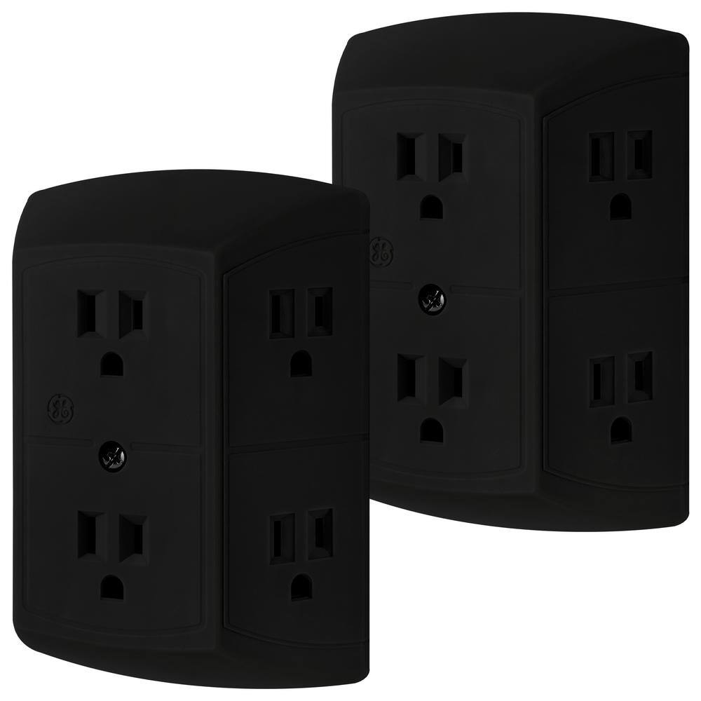GE 6-Outlet Wall Plug Adapter Power Strip, Black (2-Pack) 47876-P1