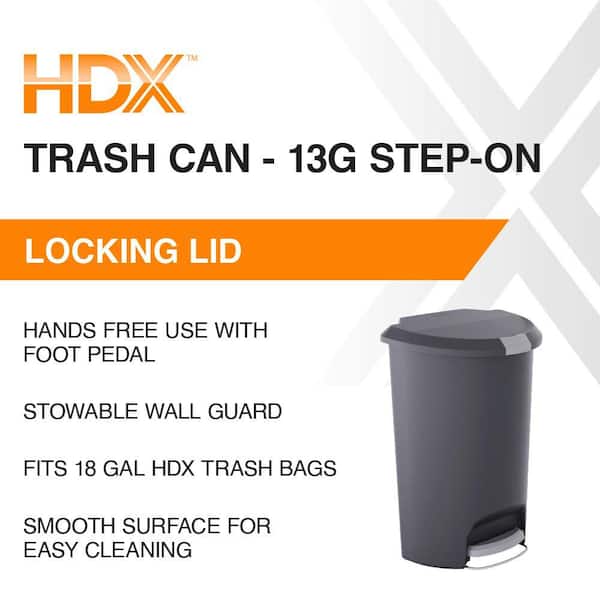 13 Gal. Black Resin Step-on Trash Can with Locking Lid