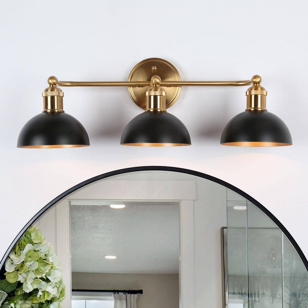 Modern 3-Light Black Bathroom Vanity Light, 22.5 in. Bowl Shape Bath Lighting Brass Gold Wall Sconce price history on PriceWatchPro