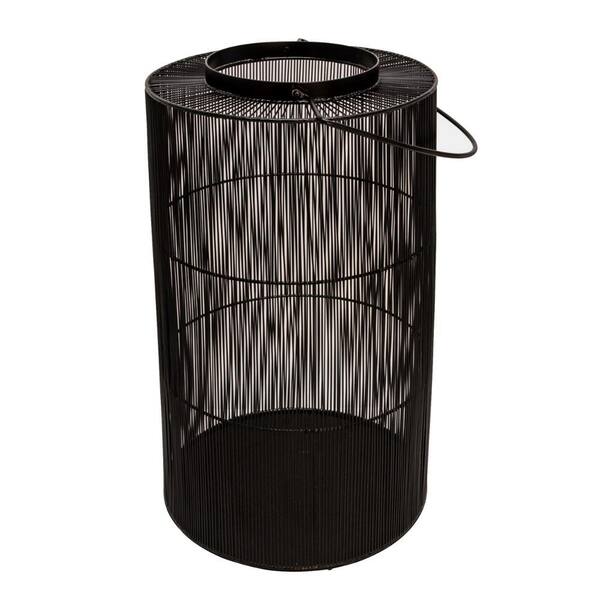 Benjara Black Round Body Shape Tall Lanter with Metal Wire Mesh Frame and Handle