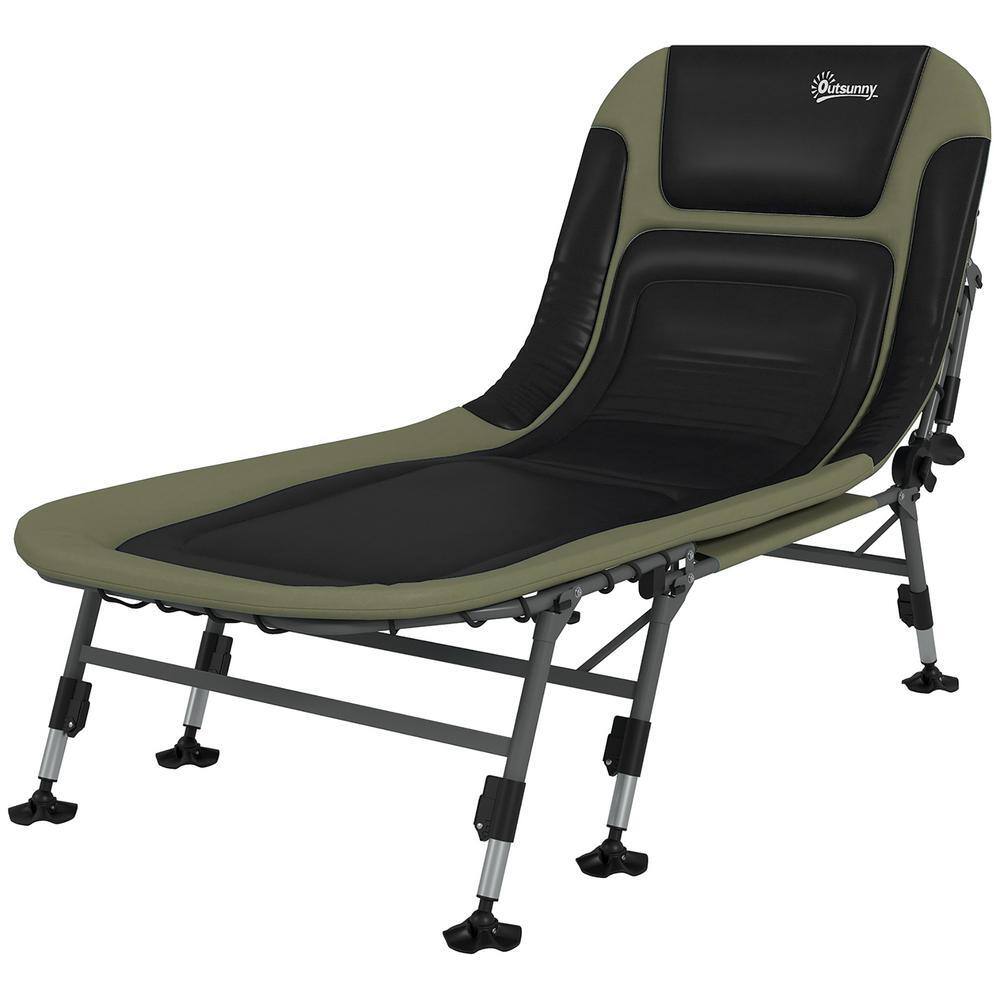 1-Person Outdoor Metal Folding Camping Cot, Portable Reclining Bed w/Cushions and Headrest, Capacity for Camping, Green