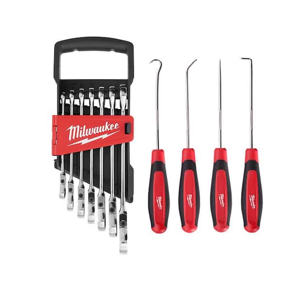 Milwaukee 144-Position Flex-Head Ratcheting Combination Wrench Set Metric with Hook and Pick Set (11-Piece)