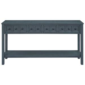 Homer 60 in. Rectangular Wooden Console Table with Four-Drawers and Bottom Shelf (Navy)