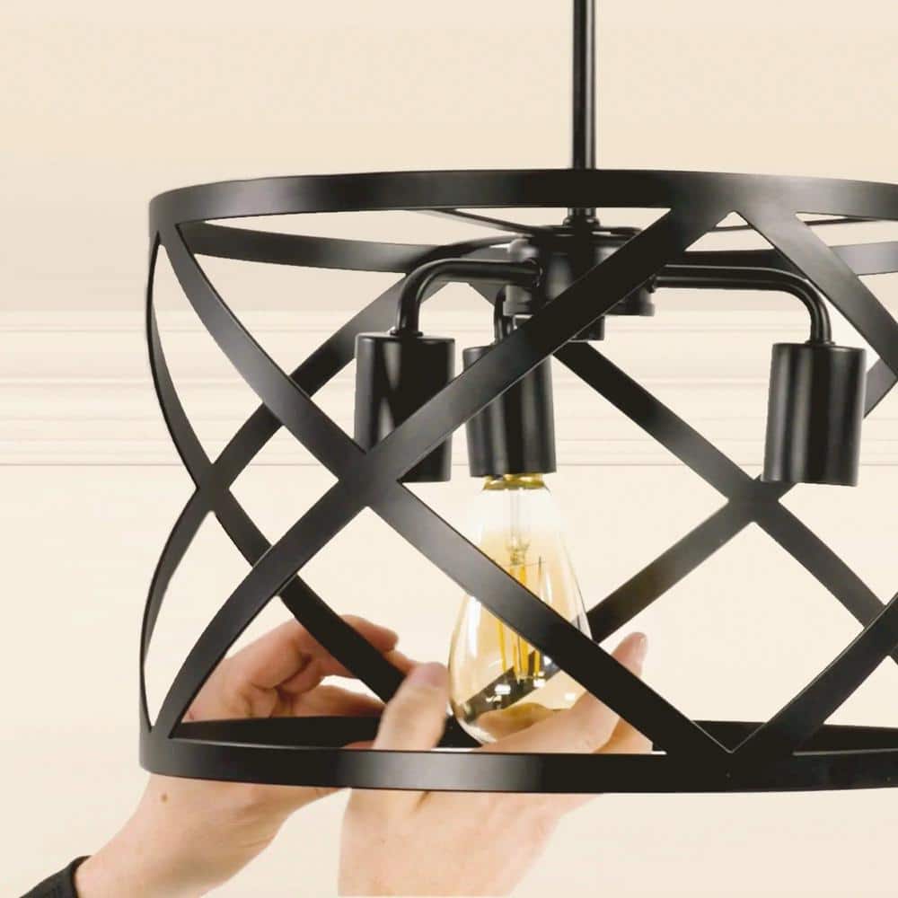 Ludwig Black Metal Drum Pendant Light with LED Bulbs