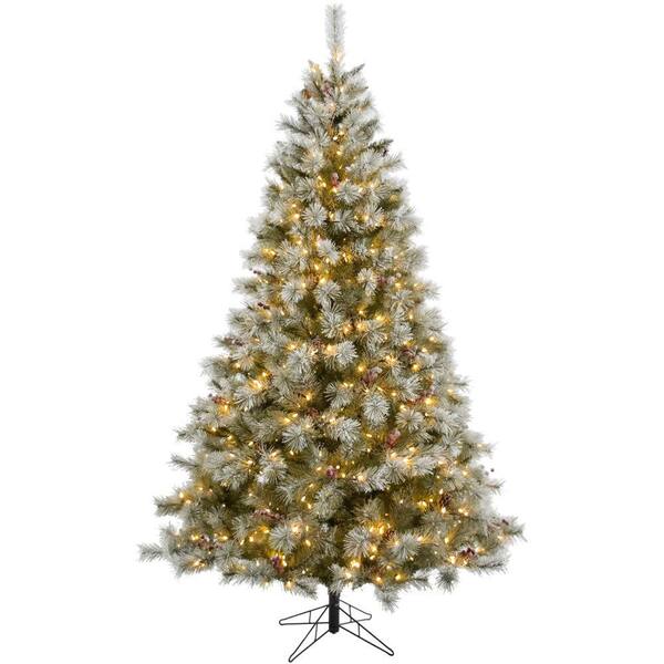 Fraser Hill Farm 9 ft. Homestead Pine Frosted Christmas Tree with Warm  White LED Lights, Pinecones, and Berries FFHM090-5GR