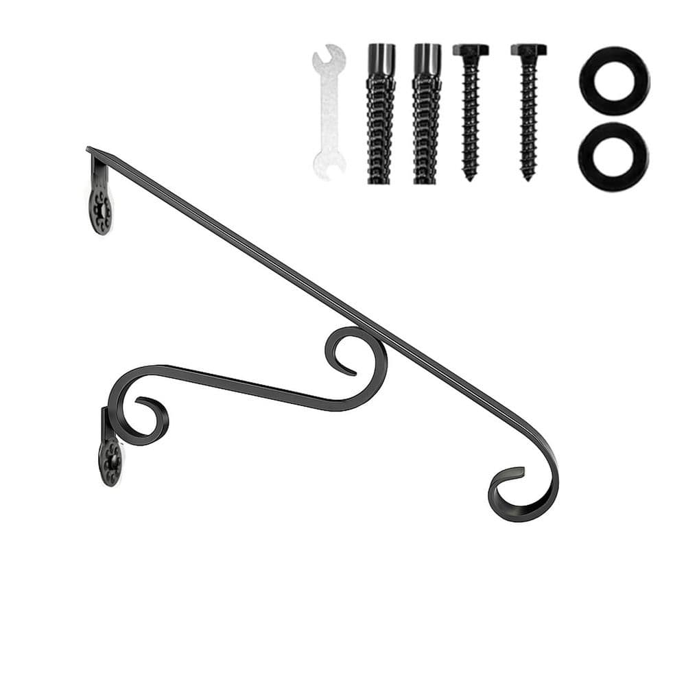 Wrought Iron Handrail Wall Mounted for 1-2 Steps Outdoor Porch Black Anti-Corrosion Sturdy 350 lbs. Capacity price history on PriceWatchPro