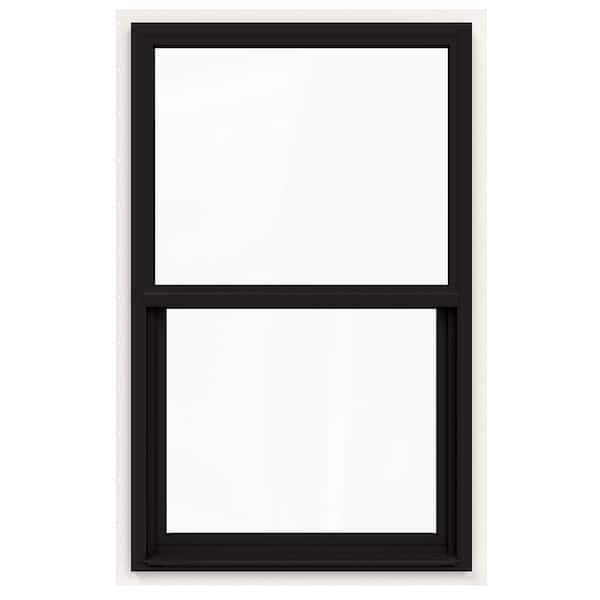JELD-WEN 30 in. x 42 in. V-4500 Series Black Exterior/White Interior FiniShield Single-Hung Vinyl Window w/Fiberglass Mesh Screen