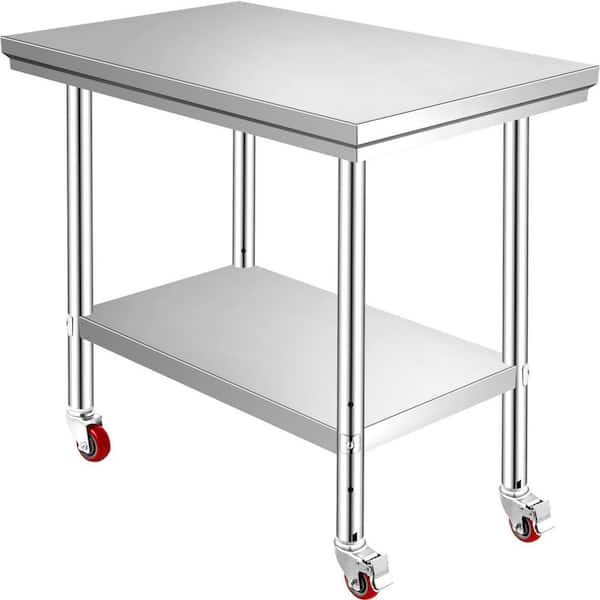 36 in. x 24 in. with 4 Wheels Stainless Steel Work Table Commercial Kitchen Prep Table Heavy Duty Work Table Silver