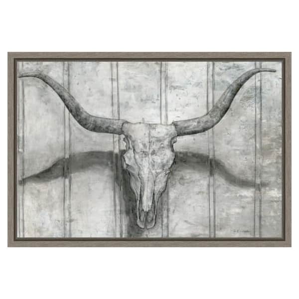 Amanti Art Longhorn by Marie Elaine Cusson 23-in. W x 16-in. H. Canvas Wall Art Print Framed in Gray
