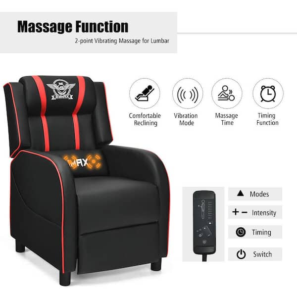 Gymax 25 W Red Massage Gaming Recliner Chair Racing Single