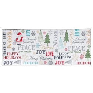 Santa Claus Multicolor 2 ft. x 5 ft. Holiday Words Area Rug