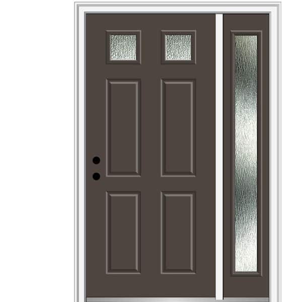 MMI Door 48 in. x 80 in. Right-Hand Inswing Rain Glass Brown Fiberglass Prehung Front Door on 4-9/16 in. Frame