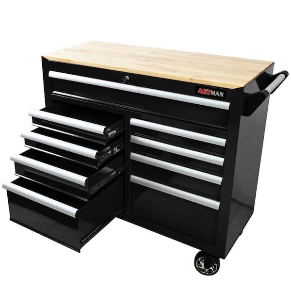 Heavy Duty 42.1 in. W x 18.1 in. D 9-Drawer Black Steel Rolling Tool Cabinet