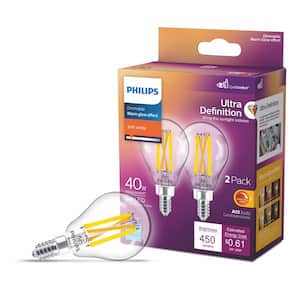 40-Watt Equivalent A15 Ultra Definition Dimmable Clear E12 LED Light Bulb Soft White with Warm Glow 2700K (2-Pack)