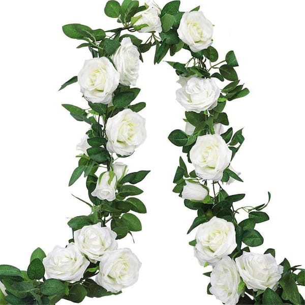 78 in. White Indoor/Outdoor Artificial Rose Flower Garland 3-Pieces 19.5 ft. Wedding Floral Arch Garden