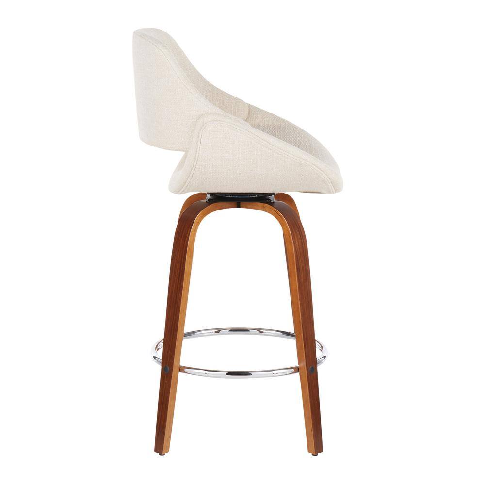 Set of 2 Cream Fabric Walnut Swivel Counter Stools