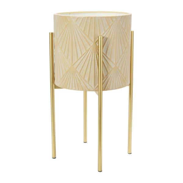 Cream and Gold Embossed Metal Planters with Stands, Set of 2