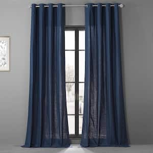 Noble Navy Blue Dune Textured Solid Cotton Grommet Light Filtering Curtain Pair - 50 in. W x 108 in. L (2 Panels)