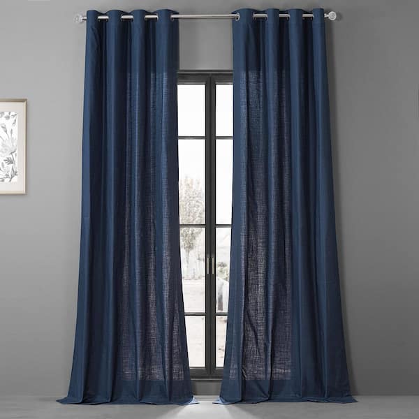 Exclusive Fabrics & Furnishings Noble Navy Blue Dune Textured Solid Cotton Grommet Light Filtering Curtain Pair - 50 in. W x 84 in. L (2 Panels)