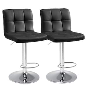 Black Low Back PU Leather Metal Frame Height Adjustable Counter Height Bar Stool with Footrests (Set of 2)