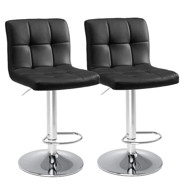 FIRNEWST Black Low Back PU Leather Metal Frame Height Adjustable Counter Height Bar Stool with Footrests (Set of 2)