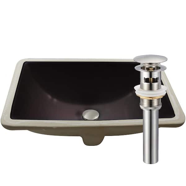 18.25 in. Rectangular Undermount Porcelain Bathroom Sink in Flat Black with Overflow Drain in Brushed Nickel