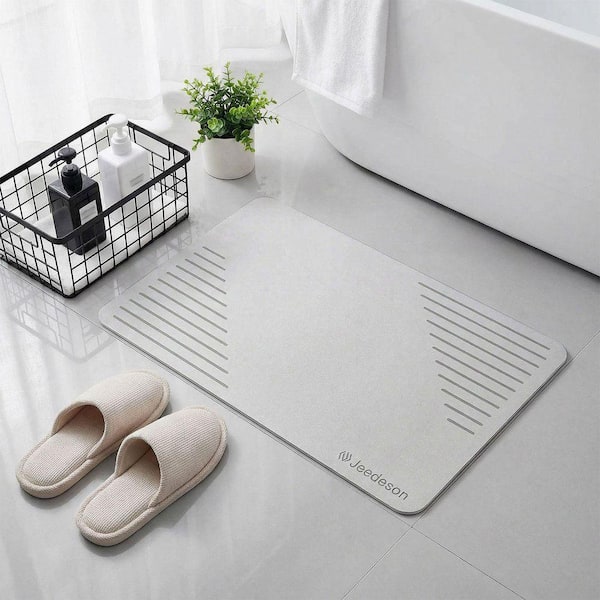 Light Gray Stone Bath Mat, Fast Drying, Anti-Slip Stone Bath Mat, 15.4 in. x 23.6 in. Diatomaceous Earth Bathroom Mat