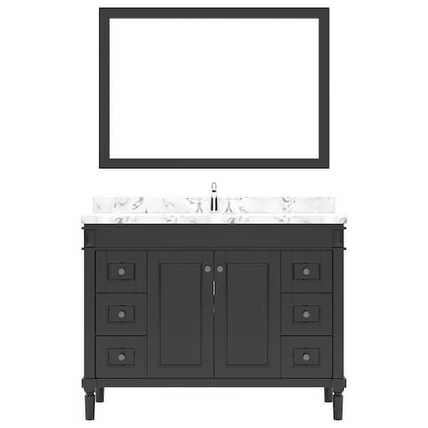 Virtu USA Tiffany 48 in. W x 22 in. D x 37 in. H Single Sink Bath Vanity in Espresso with Quartz Top and Mirror