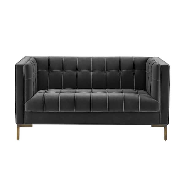Isaac 57 in. Velvet Seats 2 Loveseat in Gray