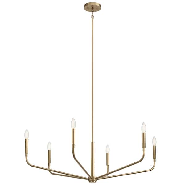 KICHLER Madden 38 in. 6-Light Champagne Bronze Modern Candle Chandelier for Dining Room