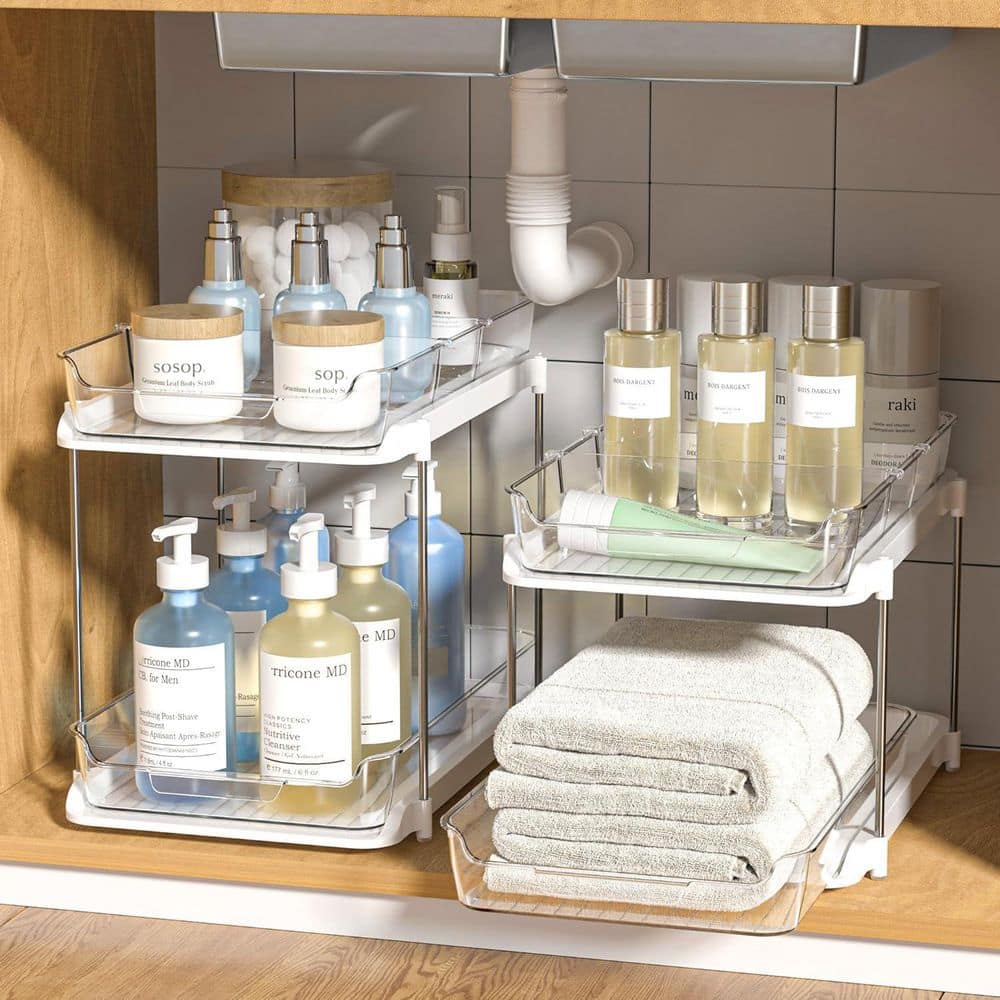 2-Tier Multi-Purpose Bathroom Under Sink Organizers Stackable Kitchen Pantr