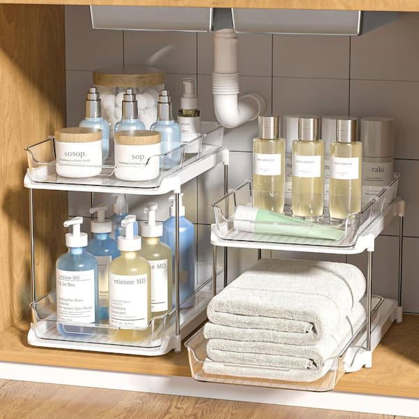 Adrinfly 2-Tier Multi-Purpose Bathroom Under Sink Organizers Stackable Kitchen Pantry Storage Pull Out Medicine Cabinet Acrylic
