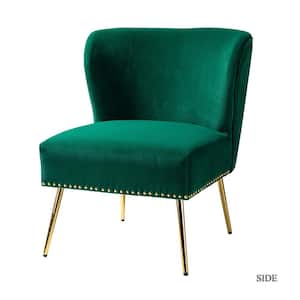 Basilio Green Accent Wingback Chair with Nailhead Trim