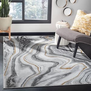 Craft Gray/Gold 5 ft. x 5 ft. Square Abstract Marbled Area Rug