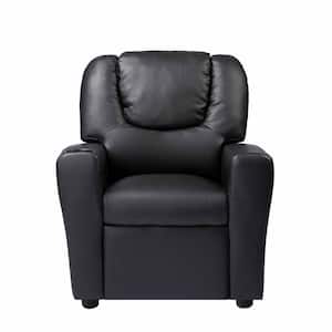 Recline, Relax, Rule Kids' Comfort Champions, Push Back Kids Recliner Chair with Footrest & Cup Holders, Black, PVC