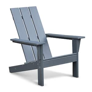 2-Piece Grey HDPE Plastic Folding Outdoor Adirondack Chair Table Set Patio Lawn Chair for Deck Garden Backyard